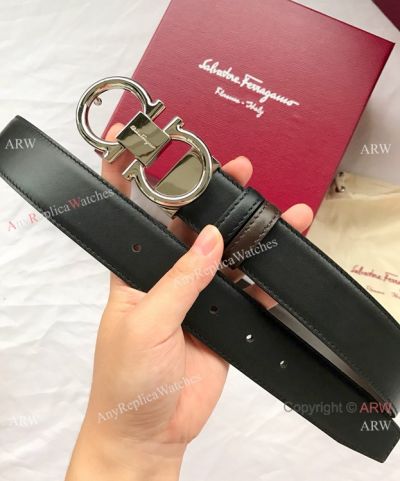 Best Quality Salvatore Ferragamo Belt - Black Leather&Silver Buckle